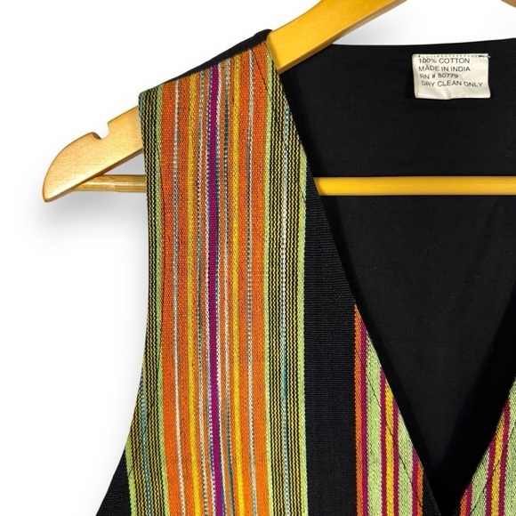 Vintage 90s Embroidered Tapestry Casual Vest, Multicolor Stripes, OSFM - Picture 3 of 10